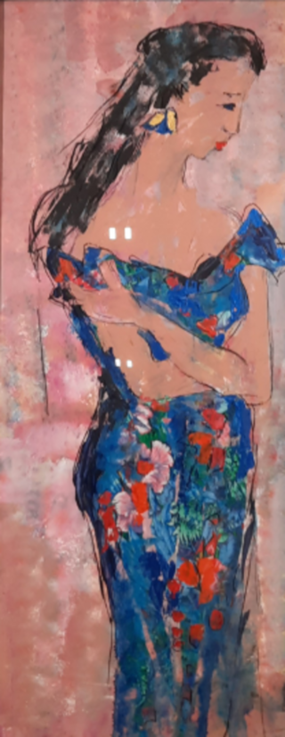 Acryl schilderij, Maya Wildevuur, Dame, 1991